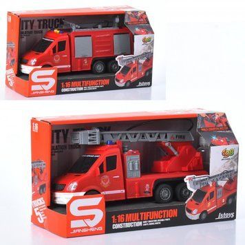 Пожежна машина JS139-40 гум.кол.,рух.деталі,бризкає водою ,муз.,світло,бат.(таб.),кор.,33-17,5 НФ-00008405 фото