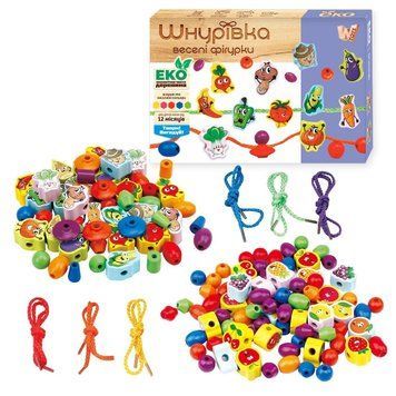 Шнурівка дерев'яна 63732 (30) "WToys", намистинки, фігурки, в коробці НФ-00014699 фото