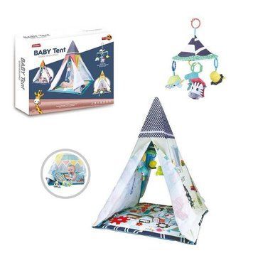 Палатка 023-68 B "Вигвам", игровой коврик, зеркальце, 4 подвески, мягкий каркас, 85х85х120 см НФ-00004338 фото